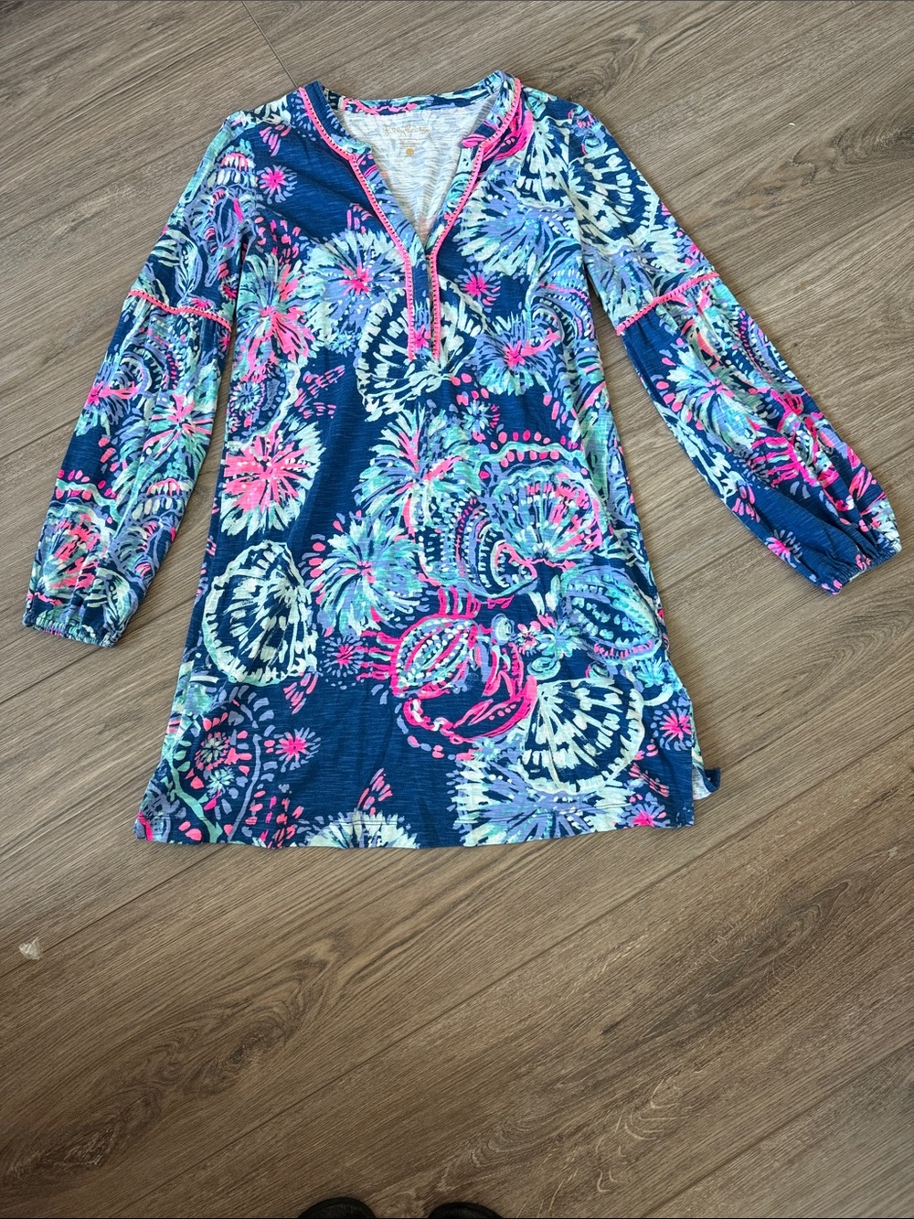 Lilly Pulitzer Midi Dress with Pink & Aqua Floral Pattern